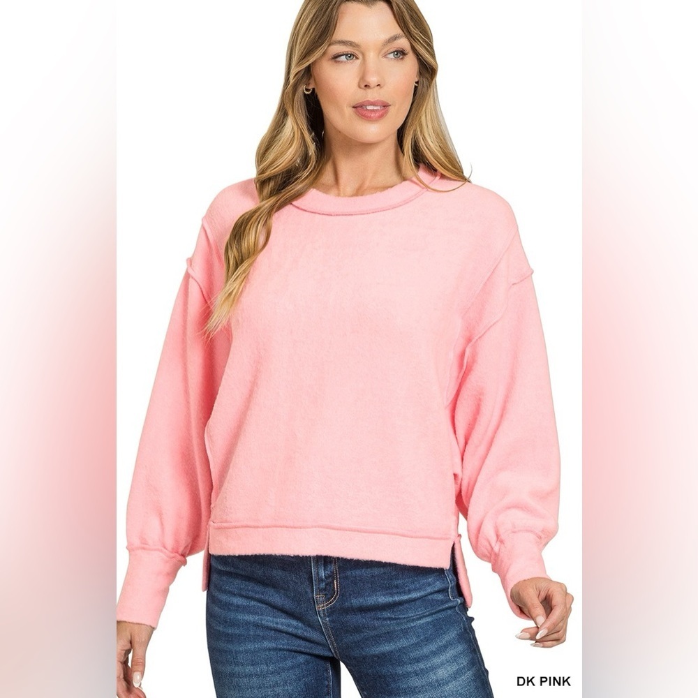 Zenana Brushed Melange Hacci Oversized Pullover
